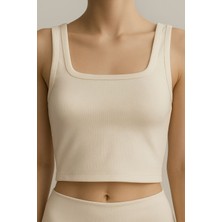 Kadın Kumaş Geniş Askılı Crop Bluz