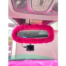 Peluş Dikiz Ayna Kılıfı Süs Fuşya Pembe