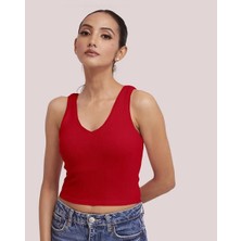 Kadın Kumaş Geniş Askılı Crop Bluz