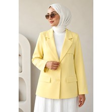 İmaj Butik Sarı Astarlı Blazer Dabıl Ceket
