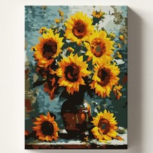 Cekar Store Sayılarla Boyama Tuval Hobi Seti Ayçiçek Temalı Fırça ve Boya Dahil Set (Çıtalı) 40X50 cm Kendin Yap Sayılarla Tuval Boya Kiti (Kasnaklı)