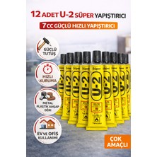 12 Adet U-2 Süper Yapıştırıcı 7 cc Güçlü Hızlı Yapıştırıcı Çok Amaçlı Metal Plastik Ahşap Deri Yapıştırıcı