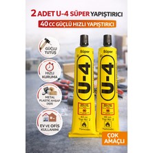 2 Adet U-4 Süper Yapıştırıcı 40 cc Güçlü Hızlı Yapıştırıcı Çok Amaçlı Metal Plastik Ahşap Deri Yapıştırıcı