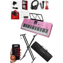 Cekar Store Midex PS-1800PK-SET 61 Tuşlu Kaliteli Pembe Org Dijital Ekran Stand Kulaklık Çanta Notalık Adaptör Sticker Metod