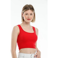 Kadın Kumaş Geniş Askılı Crop Bluz