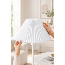 Pileli Lambader Başlığı Çap 36 cm Beyaz Umbrella Kumaş Abajur Şapkası Metal Iskelet LAM05