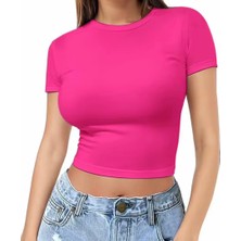 Nigrum Pardus Nıgrum Pardus Yeni Sezon Yuvarlak Yaka Düz Renk %100 Pamuk Slim Fit Kadın Crop T-Shirt