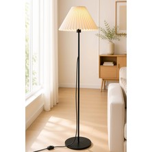 Umbrella Lambader Siyah Metal Tek Ayaklı Lamba Krem Modern Kırma Kumaş Başlık LAM07