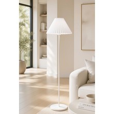 Beyaz Metal Lambader Tek Ayaklı Kırma Beyaz Kumaş Pileli Başlık Ithal Modern Retro 150 cm LAM03