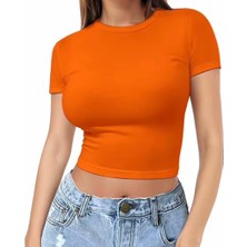 Nigrum Pardus Nıgrum Pardus Yeni Sezon Yuvarlak Yaka Düz Renk %100 Pamuk Slim Fit Kadın Crop T-Shirt