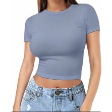 Nigrum Pardus Nıgrum Pardus Yeni Sezon Yuvarlak Yaka Düz Renk %100 Pamuk Slim Fit Kadın Crop T-Shirt