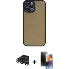 Pileli Store Pilelistore™ iPhone 15 Pro Max Kılıf Ahenk Çizgi Serisi - Siyah 3D Antistatik Mat Seramik Nano Ekran Koruyucu + Raze Metal Kamera Lens - Gs