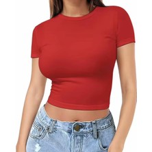 Nigrum Pardus Nıgrum Pardus Yeni Sezon Yuvarlak Yaka Düz Renk %100 Pamuk Slim Fit Kadın Crop T-Shirt