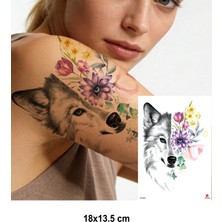 Kurbaa Renkli Çiçekli Asena Bozkurt Yarı Kalıcı Dövme Tattoo Geçici Dövme Omuz, Kol ve Vücut Uyumlu Dövme
