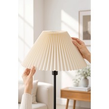 Ithal Lambader Şapkası Çap 36 cm Pileli Kırma Kumaş Krem Abajur Başlık Metal Iskelet LAM06