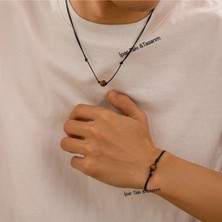 İpar Aksesuar Moda Kişiselleştirilmiş Dogal Taşli Kaplangözü Taşli Ayarlanabilir Ipli Kolye Bilezik Seti