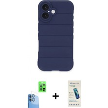 İlk El Grup Pilelistore™ iPhone 16 Plus Kılıf Atlas Koleksiyonu - Şeffaf Pasifik Cam Ekran Koruyucu + Raze Metal Kamera Lens - Lt