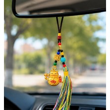 Miamantra Feng Shui Bereket ve Şans Kedisi Asılabilir Dekor /maneki Neko Gold Püsküllü Araba Aynası Süsü