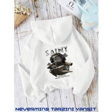 Unisex Saint Nevermind Slogan Baskılı Oversize Baskılı Kapşonlu Sweatshirt 3 Iplik