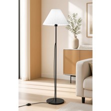 Metal Ayaklı Lambader Umbrella Pileli Beyaz Kumaş Başlık Retro Modern Bohem Lamba 150 cm LAM02