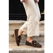 Giamgia Store Püsküllü Boncuk Detaylı Kahverengi Süet Makosen Loafer Ayakkabı