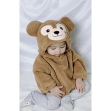Aden Kids Kapüşonlu Bebek Peluş Çıtçıtlı Body