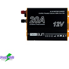 Mexxsun Ac-Dc, 12V, 20A, Otomatik 3 Kademeli Şarj, Lifepo4 / Agm / Sla / Jel / Kalsiyum Uyumlu Akü Şarj Cihazı