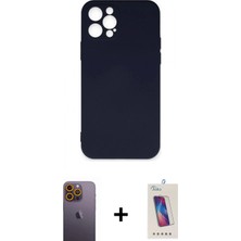 Pileli Store Pilelistore™ iPhone 12 Pro Max Kılıf Ahenk Serisi - Siyah Joko 5d Cam + Neon Fosforlu Kamera Lens - Sı