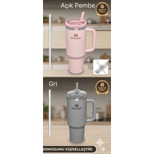 Stanley Quencher 40 Oz Uyumlu Sızdırmaz Yedek Kapak – Flip Katlanabilir Pipetli Termos Kapağı - Açık Pembe