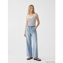 LC Waikiki Xsıde Mavi Beli Lastikli Wideleg Kadın Jean Pantolon