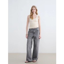 LC Waikiki Xsıde Gri Yüksek Bel Wideleg Kadın Jean Pantolon
