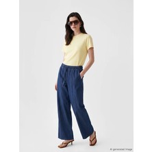 LC Waikiki Lcw Comfort Indigo Beli Lastikli Wideleg Kadın Jean Pantolon
