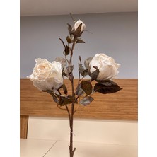 Plus Home Yapay Çiçek Yanık Gül Dalda 3'lü Renk Krem Boy 80 cm
