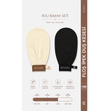 Ruiada Ikili Bakım Seti - %100 Floş Ipek Banyo Duş Kesesi & Peeling Eldiveni (Ekru - Siyah)