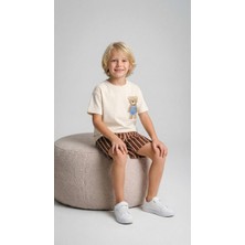 Minipeak Kids %100 Pamuklu Bej Ayıcık Baskılı Erkek Çocuk Alt Üst Takım