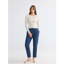 LC Waikiki Lcwaıkıkı Classic Indigo Carrot Fit Keten Karışımlı Kadın Jean Pantolon