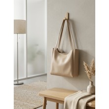 Luneraa Kadın Bej Omuz Çantası | Minimal Tasarım Günlük Shopper Çanta