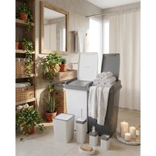 Buclee 90 Lt Çift Bölmeli Kirli Çamaşır Sepeti ve 5 Parça Premium Banyo Seti - Renkli Beyaz Ayrı