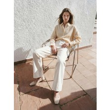 LC Waikiki Lcw Modest Ekru Yüksek Bel Wideleg Kadın Jean Pantolon