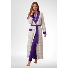 Mecit Pijama Mecit 6358 Mor Kadın Uzun Sabahlıklı Pijama Takımı