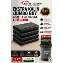 Kalbi Ticaret Ekstra Kalın Poşet Ev Taşıma Poşeti 80x110 cm Siyah Çöp Torbası 5 kg Dökme Dayanıklı Poşet