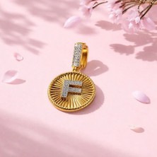 H&S Aksesuar Sakafashion Altın Kaplama F Harf Kolye Ucu ve Ajda Bilezik Harf Charm