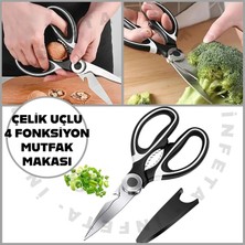 İnfeta Paslanmaz Çelik Mutfak Makası Ultra Keskin Balık Et Sebze Makası Korumalı 4 Fonskiyonlu