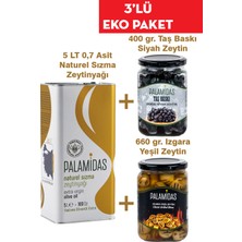 Palamidas 5 Lt Natürel Sızma Zeytinyağı, Taş Baskı Siyah Zeytin ve Izgara Zeytin Ekonomi Paketi