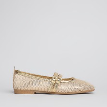 Shoe Lüks File Gold Kadın Babet