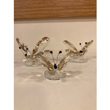 Plus Home Dekoratif Kristal 3'lü Obje Renk Şeffafa Altın Çapları 10-9 ve 7 cm