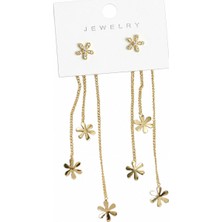 Serelya Papatya Model Gold Renk Pirinç Sallantılı Kadın Küpe