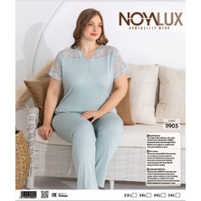 Noyalux Kadın Büyük Beden Su Yeşili Önden Düğmeli Daltelli Pijama Takımı