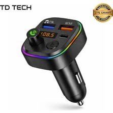 Surtech Fm Transmitter Cihazı Araç Bluetooth Dönüştürücü Rgb Işıklı Qc 3.0 Hızlı Şarj Çakmaklık Araç Kiti
