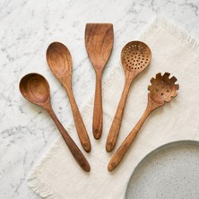 Demy Craft Aura Akasya Ahşap El Yapımı 5 Parça Mutfak Seti | Tahta Kaşık Spatula Hediye Set